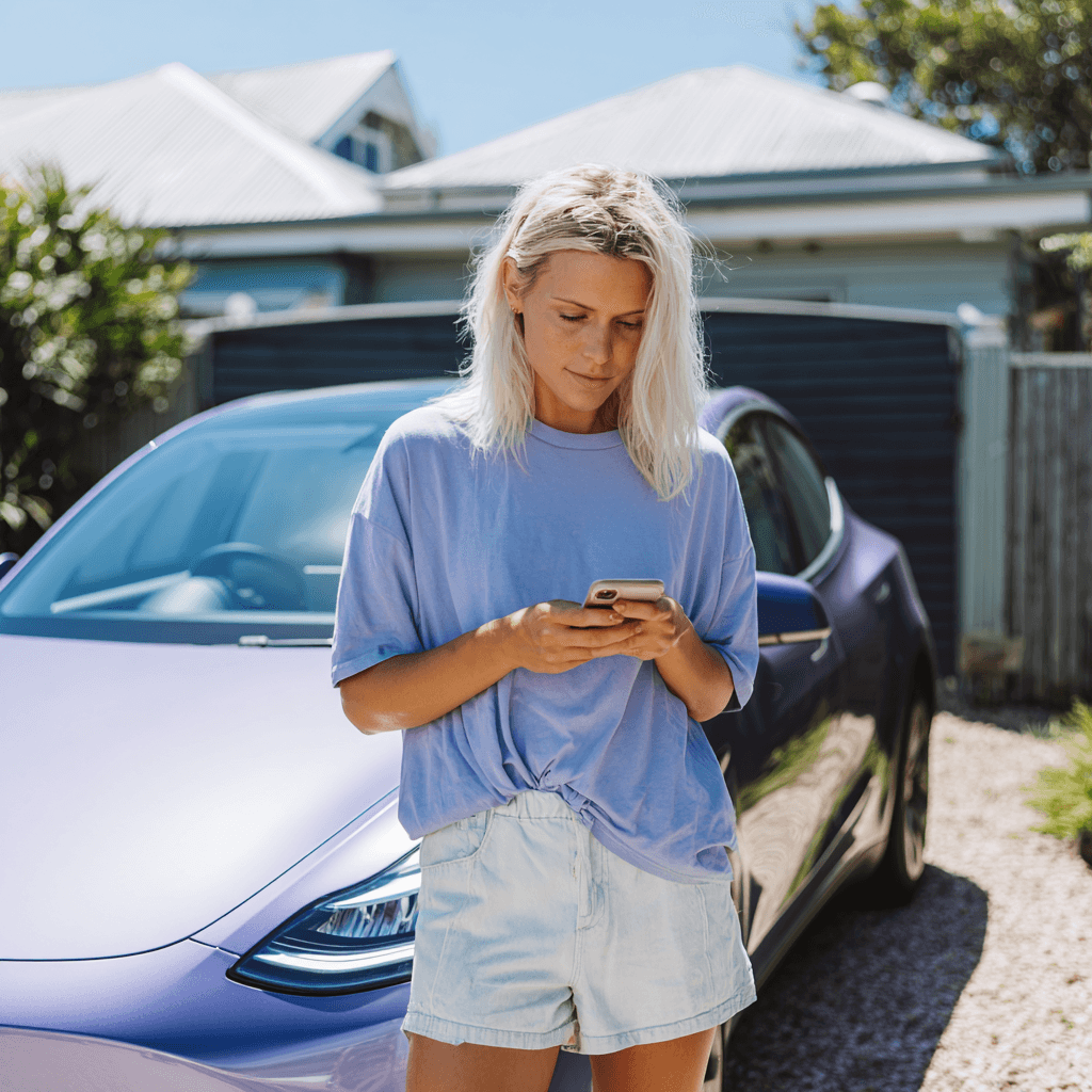 Person inspecting a used car with a scorecard checklist
